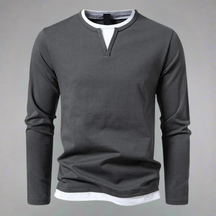 Henley Shirt Lange Mouw V-Hals Laagjes-Look voor Casual Dagelijks