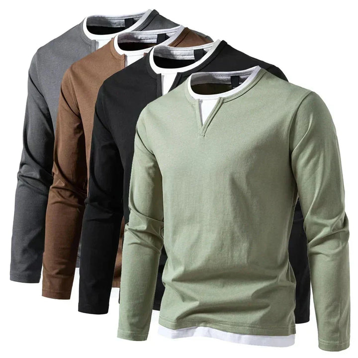 Henley Shirt Lange Mouw V-Hals Laagjes-Look voor Casual Dagelijks
