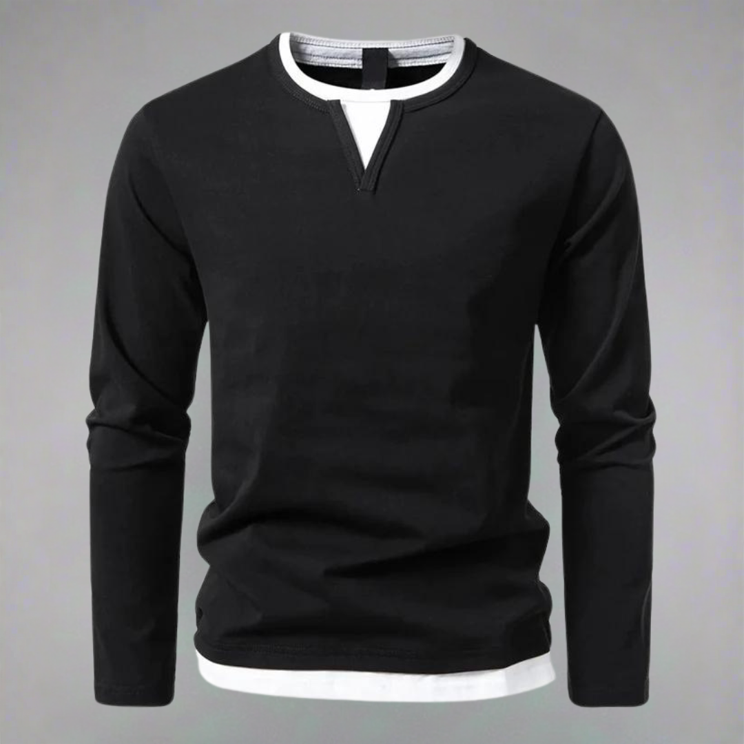 Henley Shirt Lange Mouw V-Hals Laagjes-Look voor Casual Dagelijks