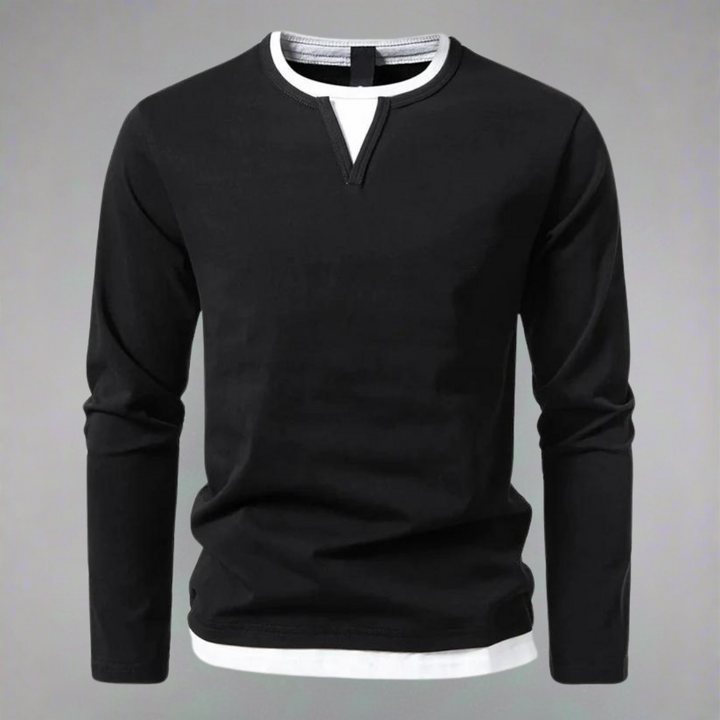 Henley Shirt Lange Mouw V-Hals Laagjes-Look voor Casual Dagelijks