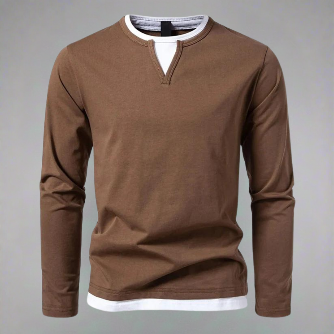 Henley Shirt Lange Mouw V-Hals Laagjes-Look voor Casual Dagelijks