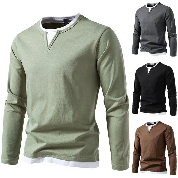 Henley Shirt Lange Mouw V-Hals Laagjes-Look voor Casual Dagelijks