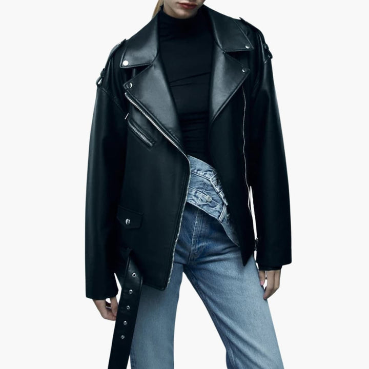 Dames Biker Jacket met Revers en Ritssluiting