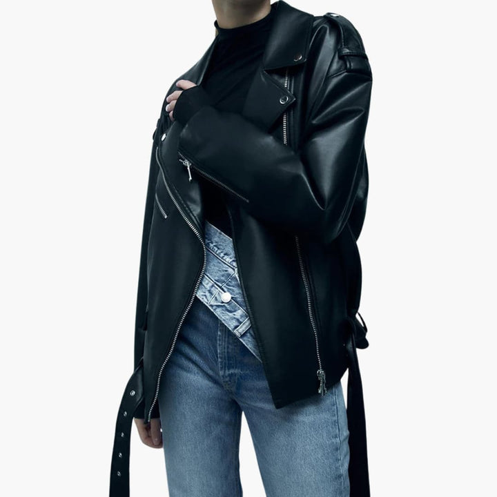Dames Biker Jacket met Revers en Ritssluiting
