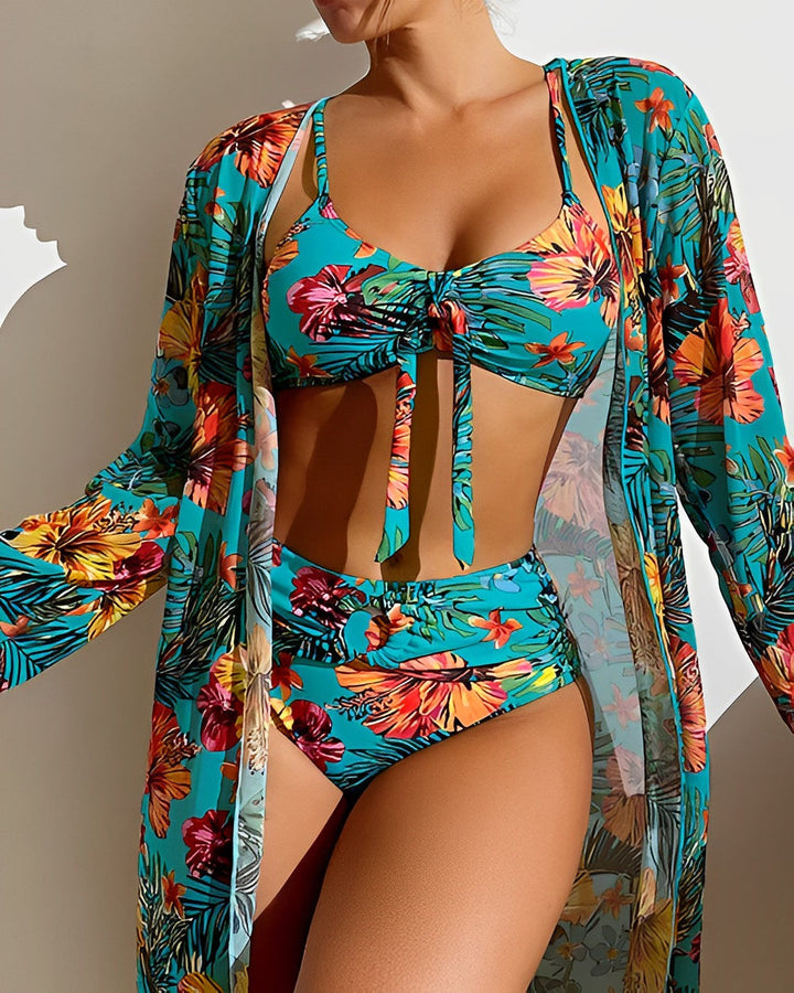 Amara | Bikiniset Drie Delig Bloemen Patroon Zomer Zwemkleding
