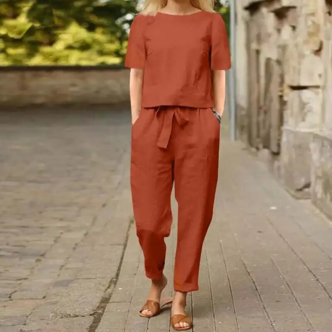 Amber | Dames Boothals Korte Mouw Tweedelig Set