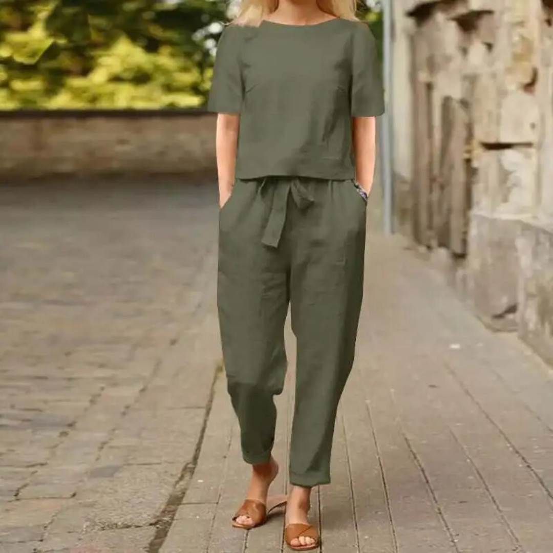 Amber | Dames Boothals Korte Mouw Tweedelig Set