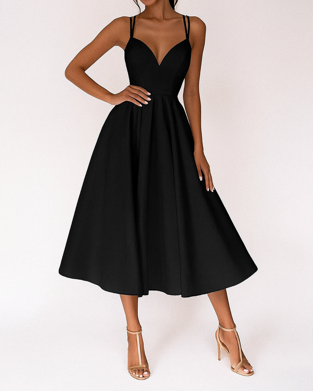 Aurelia | Elegante Dames Midi Jurk met Spaghettibandjes voor Bruiloftsgasten