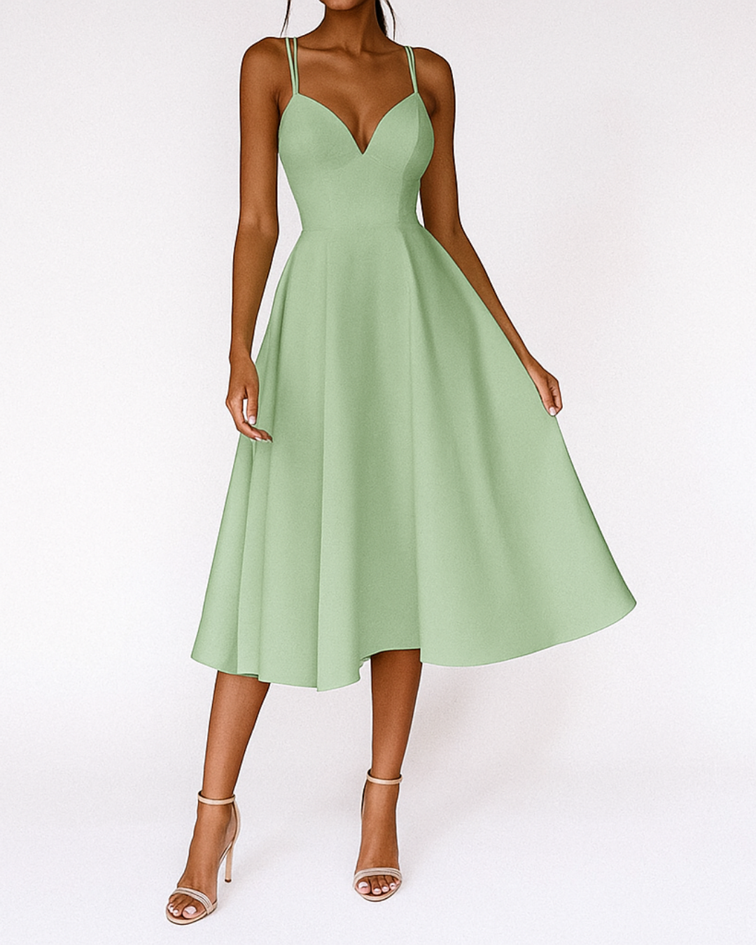 Aurelia | Elegante Dames Midi Jurk met Spaghettibandjes voor Bruiloftsgasten