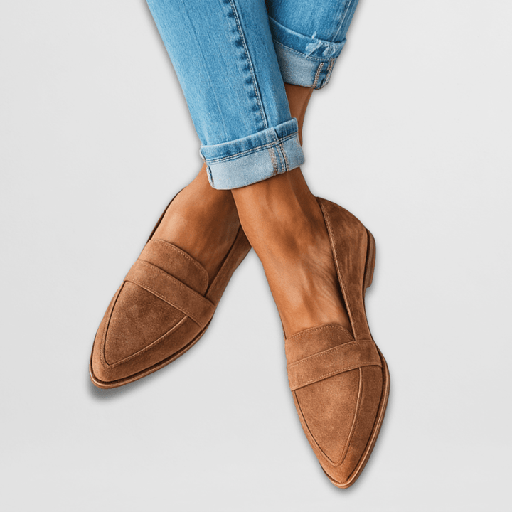 Benthe | Dames Puntige Teen Suède Loafers Elegant