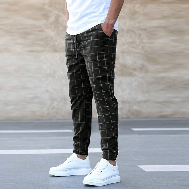 Bram | Heren Casual Geruit Elastische Taille Tapered broek