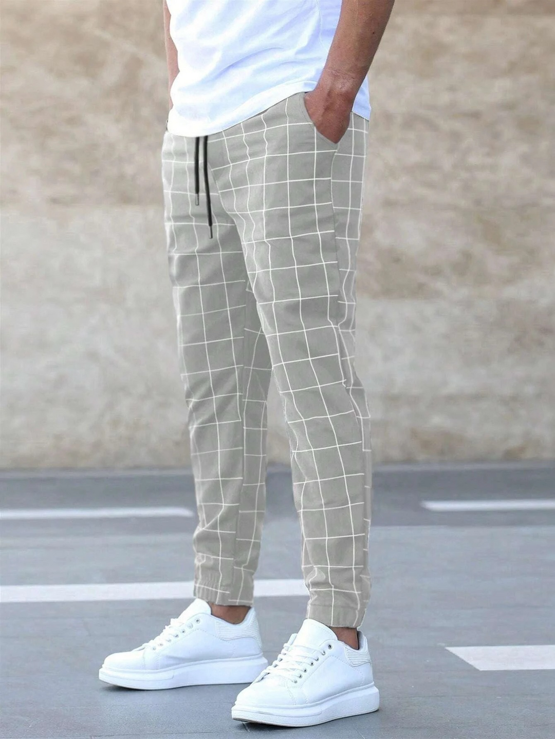 Bram | Heren Casual Geruit Elastische Taille Tapered broek