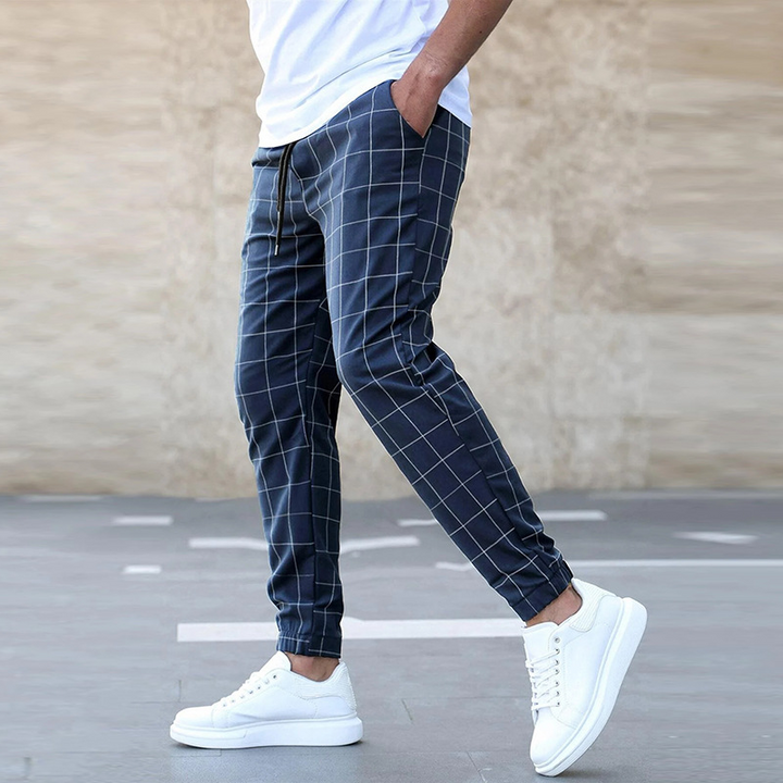 Bram | Heren Casual Geruit Elastische Taille Tapered broek