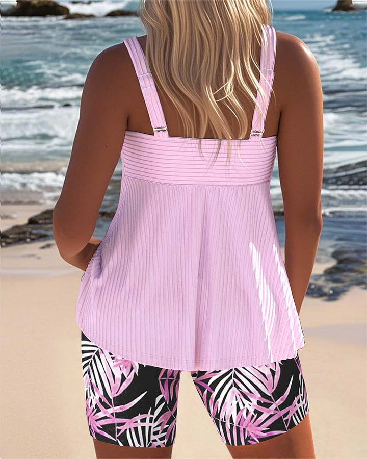 Colette | Dames Tankini Tweedelig Zwempak Met Tropische Print