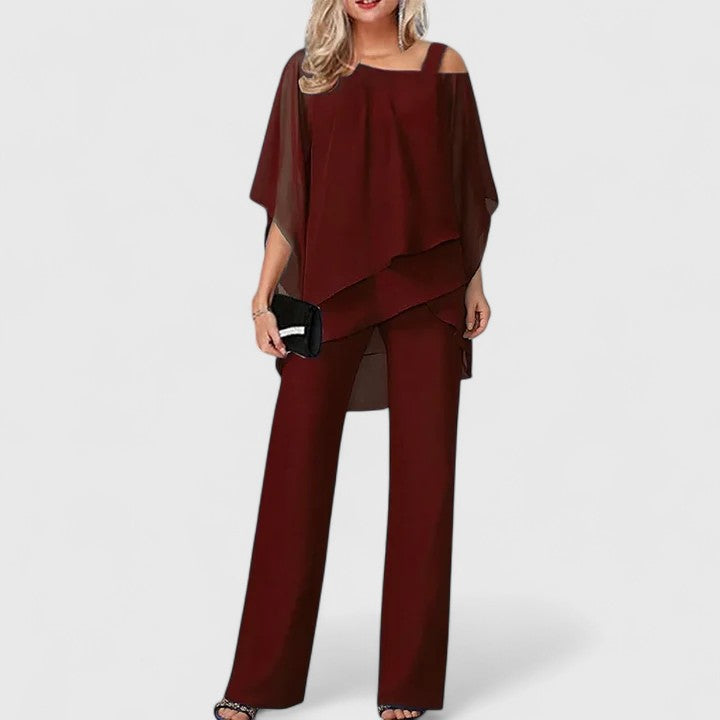 Eveline | Dames Co Ord Set Asymmetrisch Chiffon Broekpak
