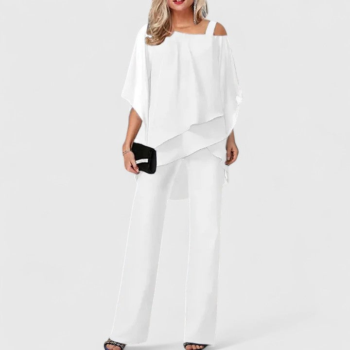 Eveline | Dames Co Ord Set Asymmetrisch Chiffon Broekpak