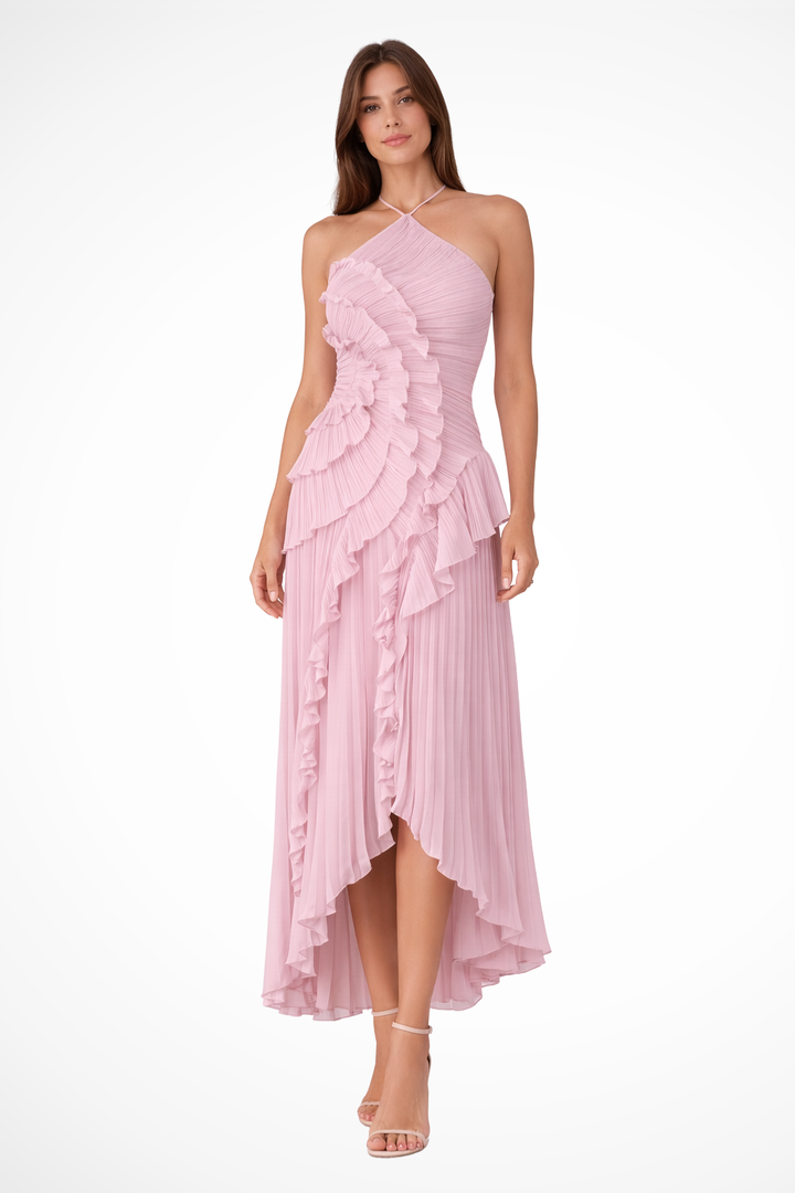 Fenne | Dames Halter Maxi-jurk Ruches Open Rug Bruiloft Gast