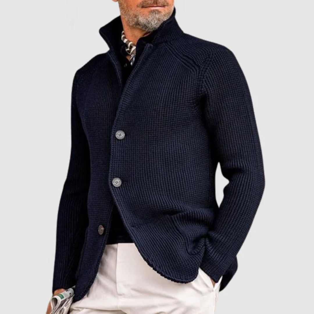 Finn | Heren Gebreide Staande Kraag Getailleerde Cardigan