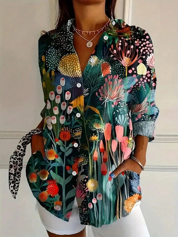 Fleur | Dames Blouse Bloemen Print Lange-Mouw Losvallend Casual