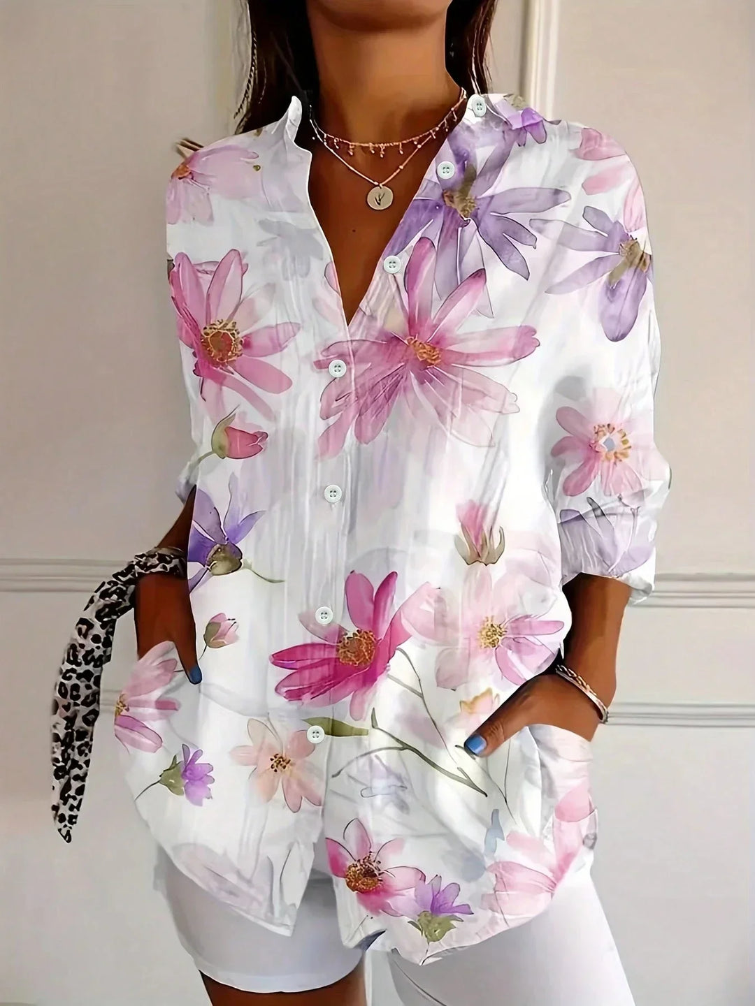 Fleur | Dames Blouse Bloemen Print Lange-Mouw Losvallend Casual