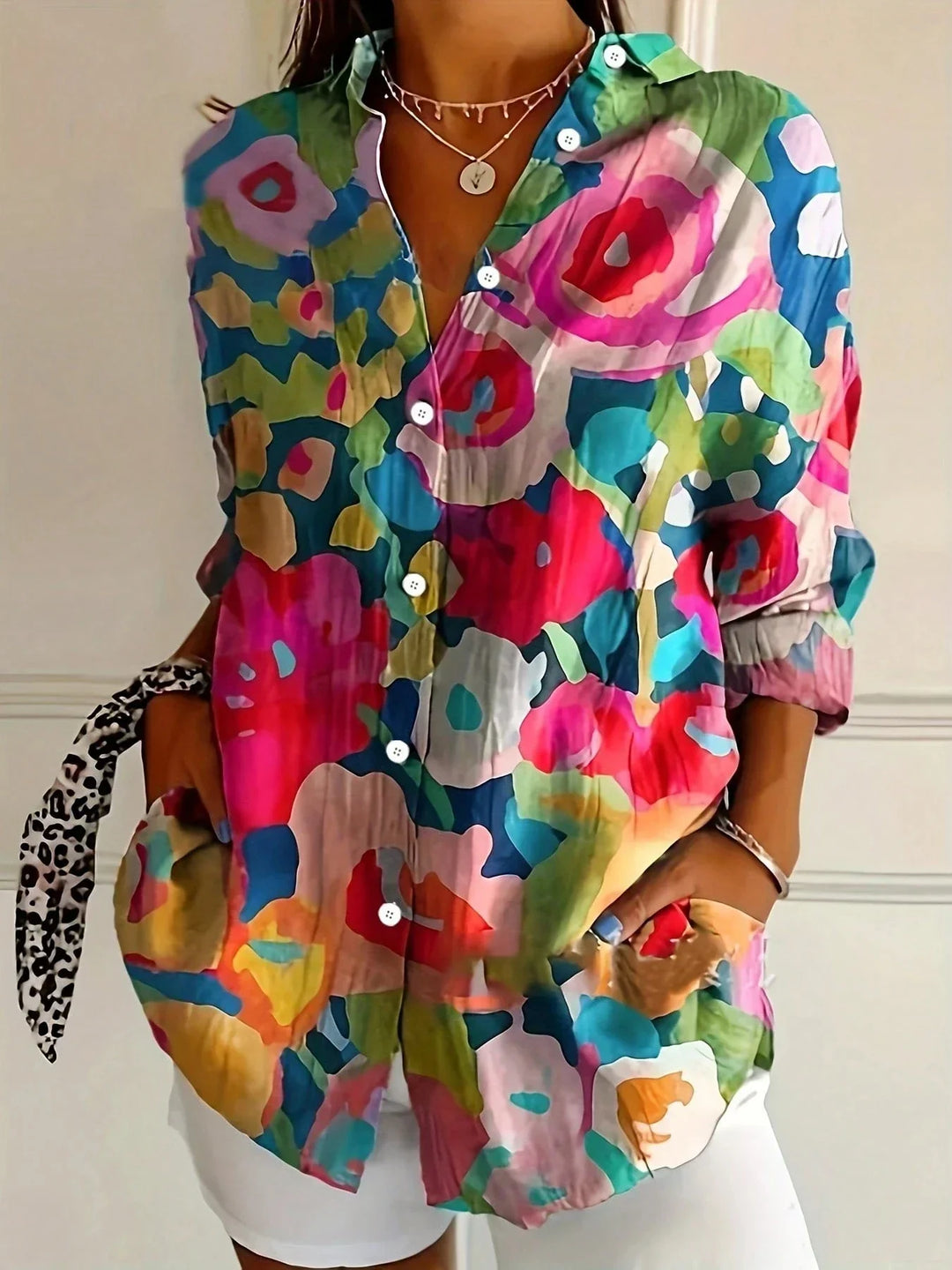 Fleur | Dames Blouse Bloemen Print Lange-Mouw Losvallend Casual