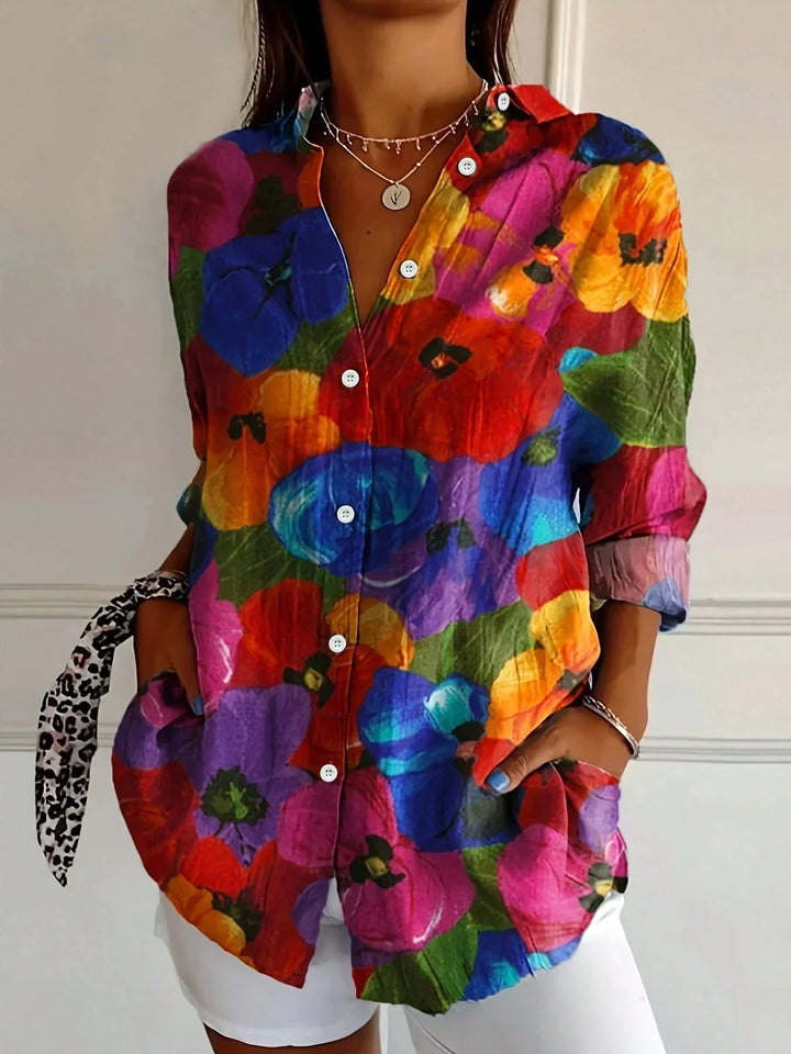 Fleur | Dames Blouse Bloemen Print Lange-Mouw Losvallend Casual