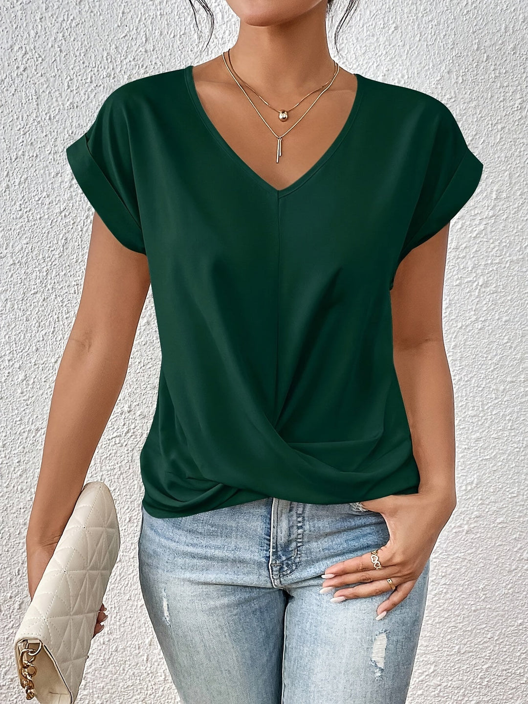 Fleur | Dames Getwiste Voorkant V-Hals Korte Mouw Top