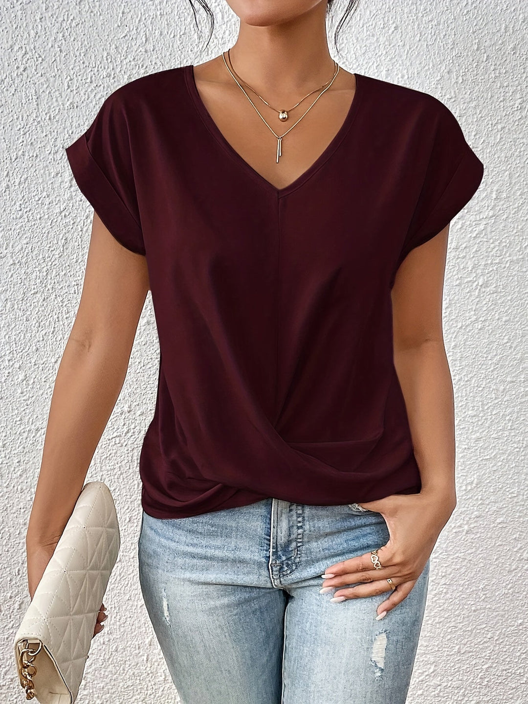 Fleur | Dames Getwiste Voorkant V-Hals Korte Mouw Top
