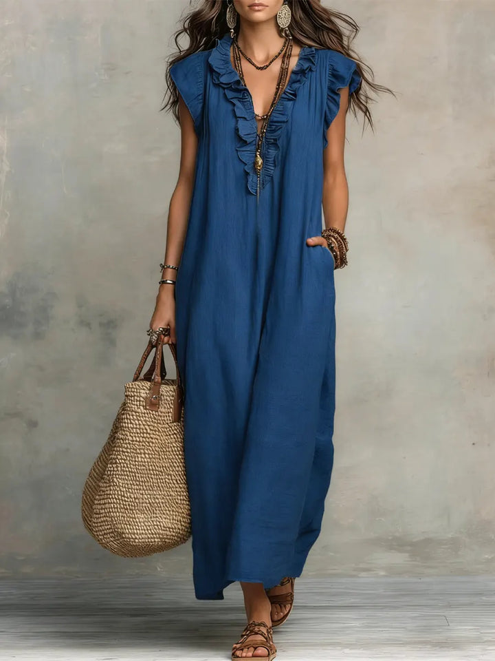 Julia | Dames Ruffle V-Hals Flutter Mouw Wide Leg Jumpsuit