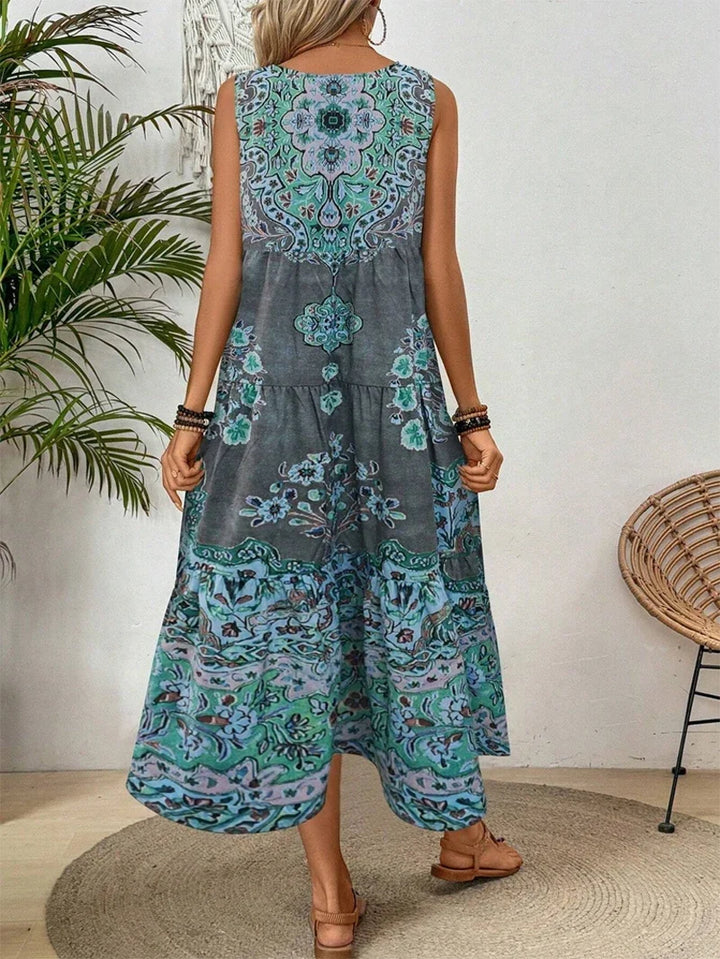 Lena | Dames Boho Mandala Print Mouwloos Midi Jurk