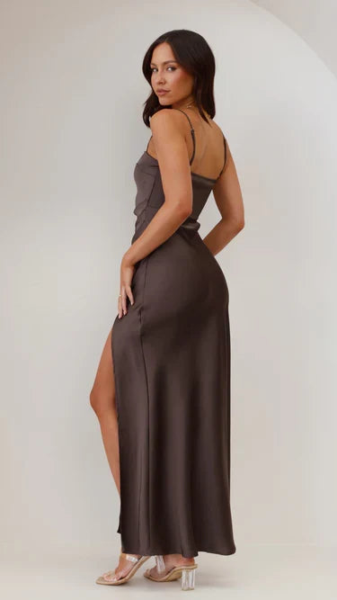 Lysandra | Elegante Satijn-Look Maxi Avondjurk met Hoge Split