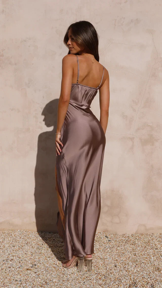 Lysandra | Elegante Satijn-Look Maxi Avondjurk met Hoge Split