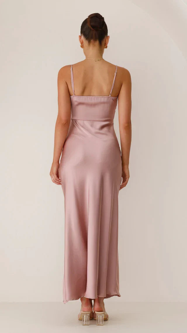Lysandra | Elegante Satijn-Look Maxi Avondjurk met Hoge Split
