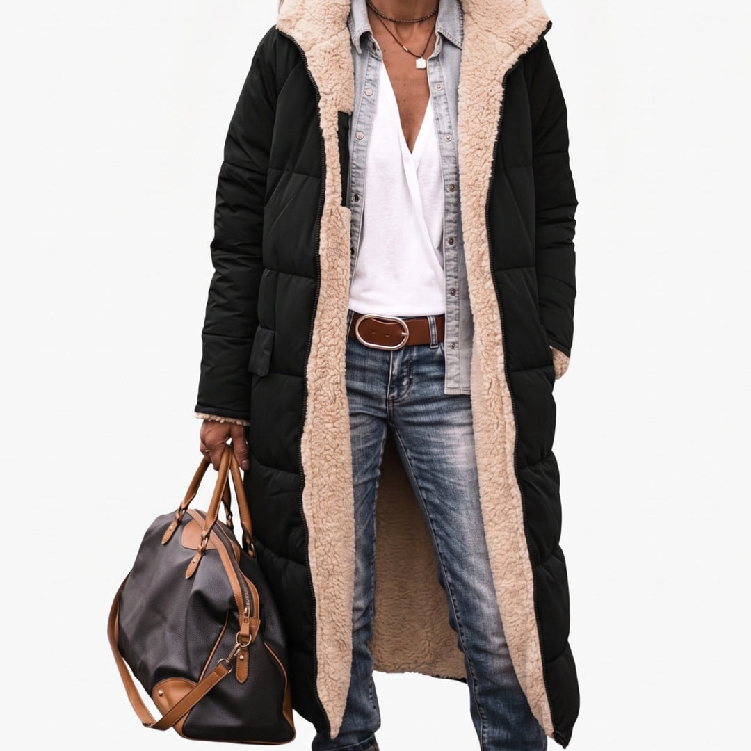 Marit | Dames Gewatteerde Teddy-Capuchon Lange Winterjas