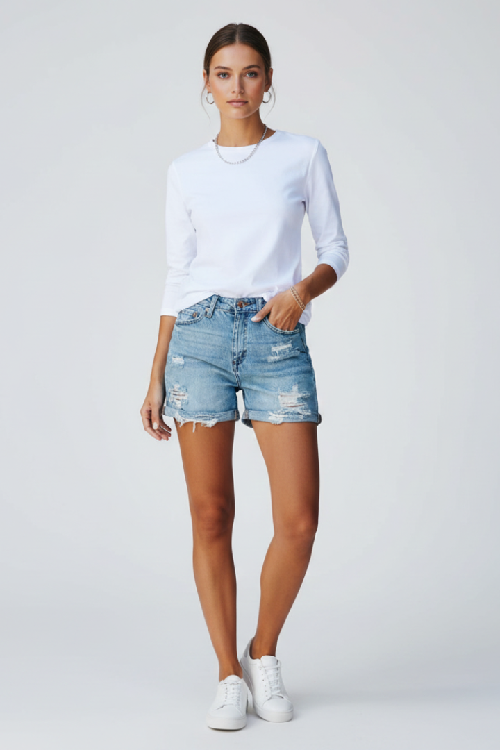 Maud | Dames Korte Broek Denim Met Zakken
