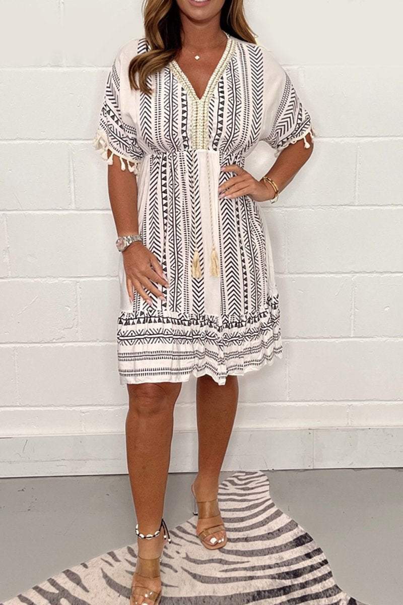 Mila | Dames Midi Jurk Boho Wijde Mouwen Zomer Casual