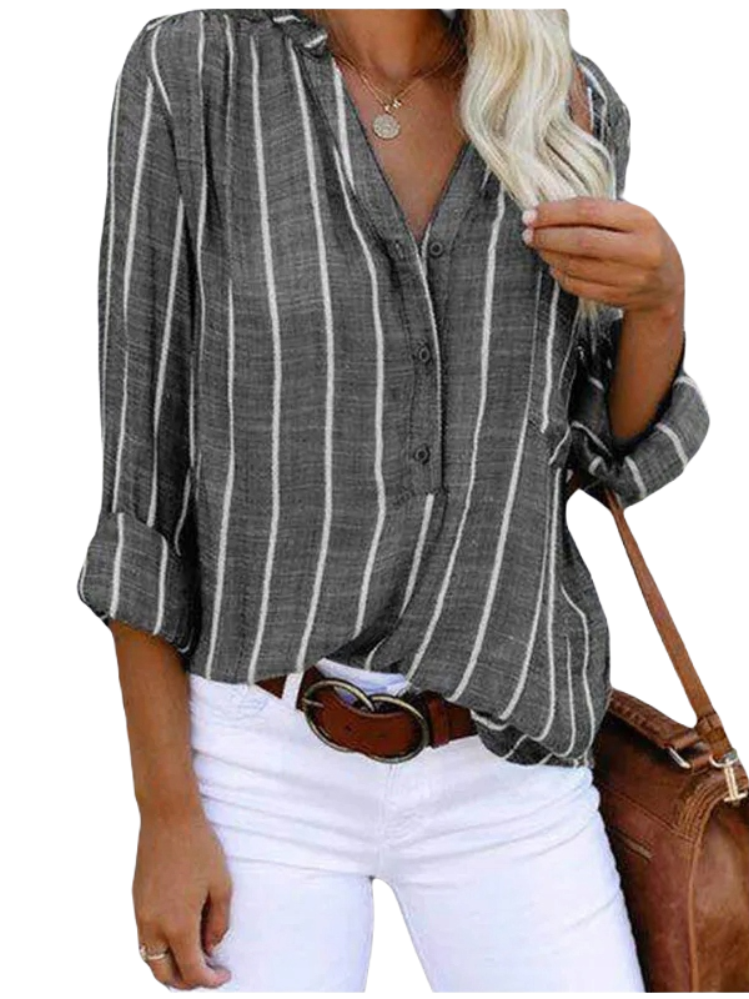 Noor | Dames Gestreepte V-hals Blouse