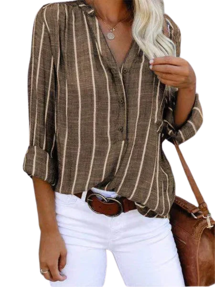 Noor | Dames Gestreepte V-hals Blouse