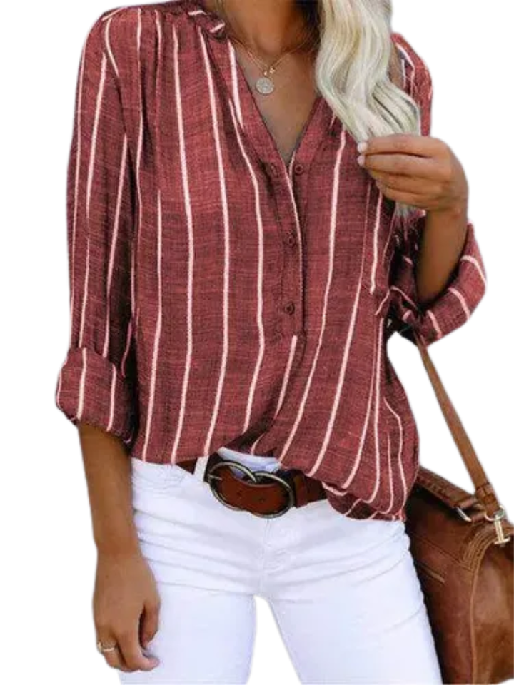 Noor | Dames Gestreepte V-hals Blouse