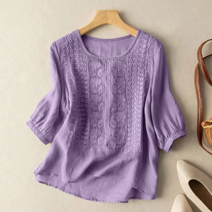 Noor | Dames Boho Open-Weave Ronde-Hals Relaxed Top