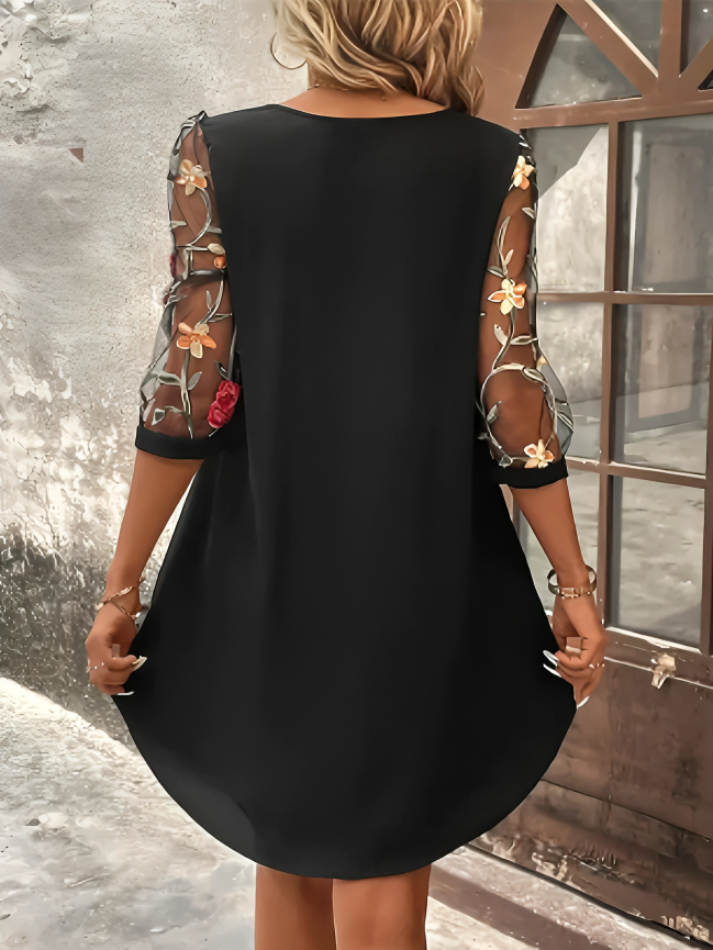 Nora | Dames Bloemen Keyhole Hals Halve Mouw Midi Jurk