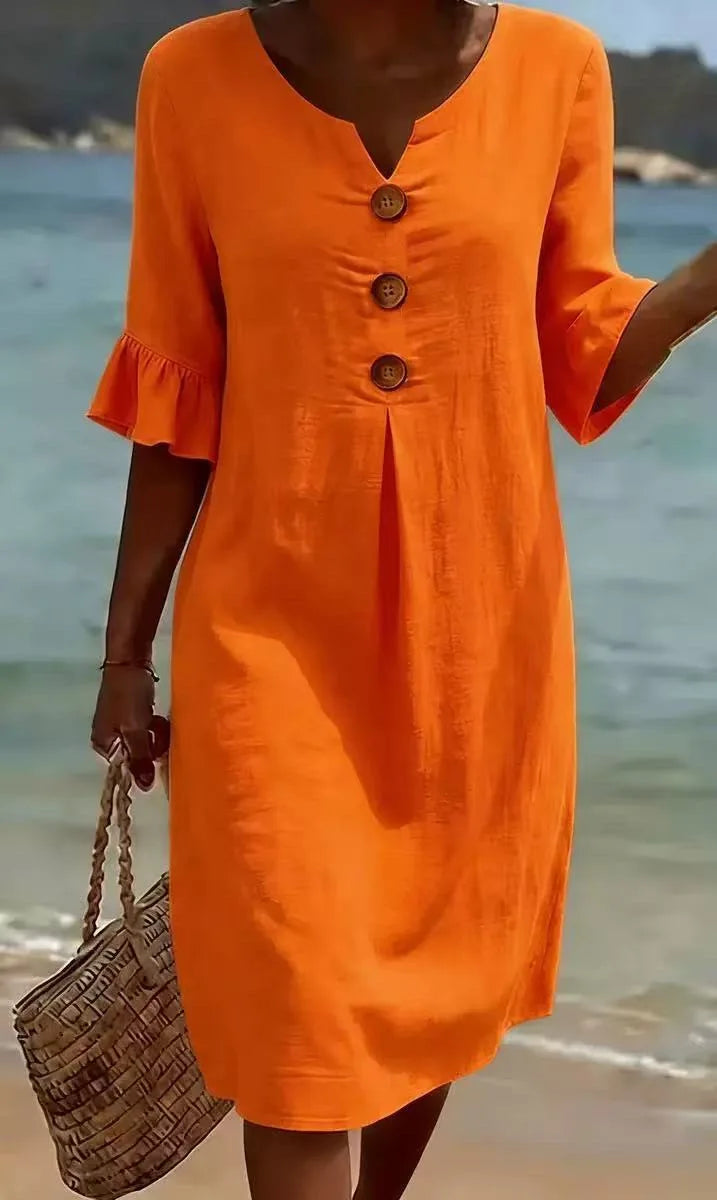 Nora | Dames Midi Jurk Zomer V-hals Volant Vakantie Casual