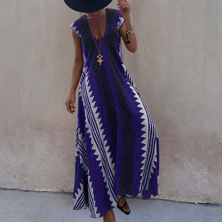 Nova | Dames Boho V-hals Korte Mouw Maxi Jurk