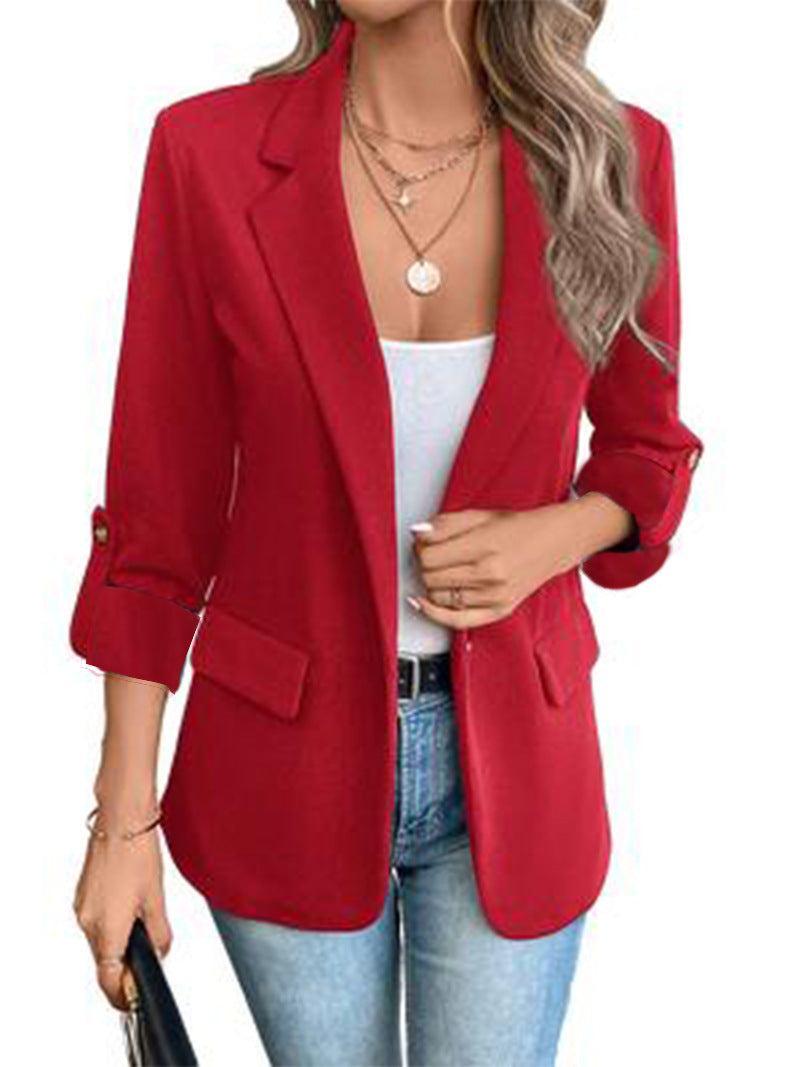 Dames Getailleerde Blazer met 3/4 Mouw en Opgerolde Manchetten