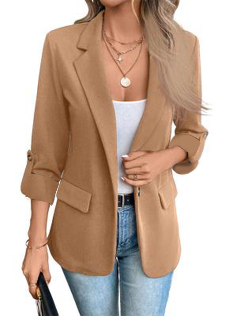 Dames Getailleerde Blazer met 3/4 Mouw en Opgerolde Manchetten