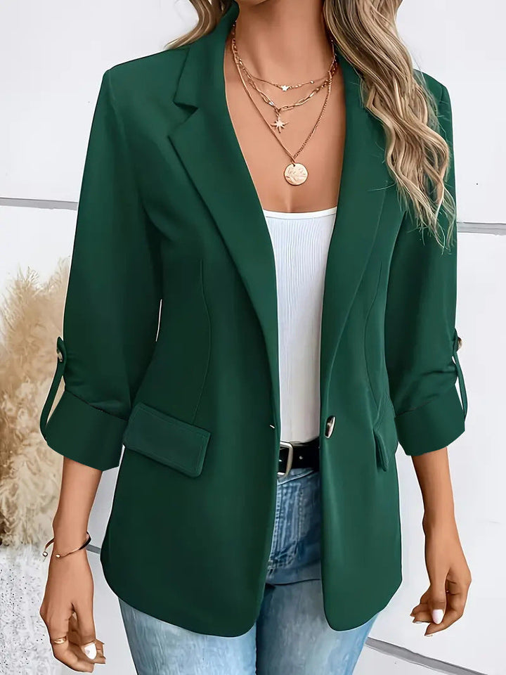 Dames Getailleerde Blazer met 3/4 Mouw en Opgerolde Manchetten