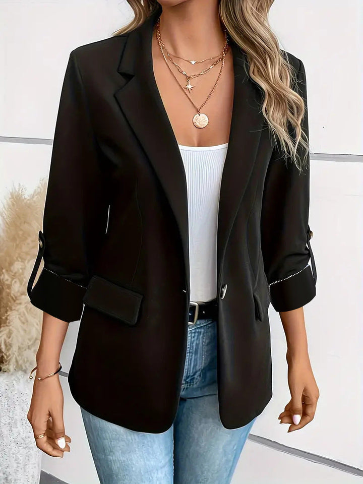 Dames Getailleerde Blazer met 3/4 Mouw en Opgerolde Manchetten