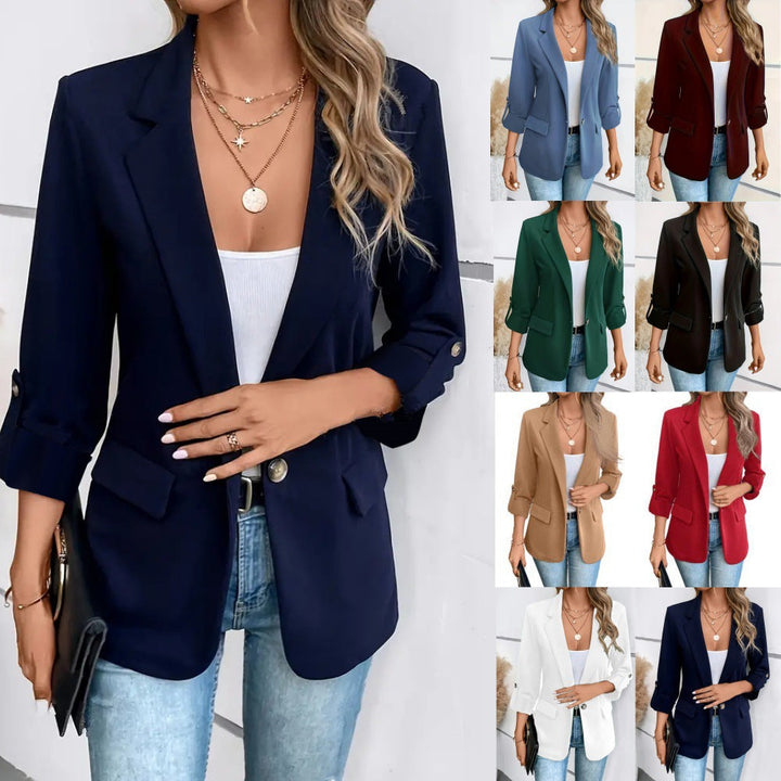 Dames Getailleerde Blazer met 3/4 Mouw en Opgerolde Manchetten