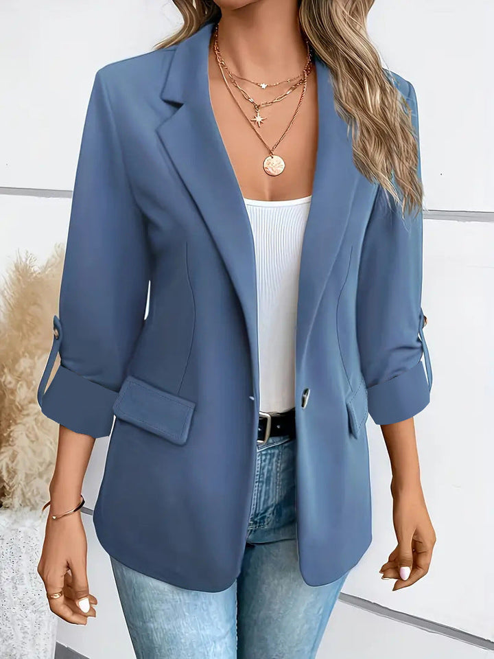 Dames Getailleerde Blazer met 3/4 Mouw en Opgerolde Manchetten