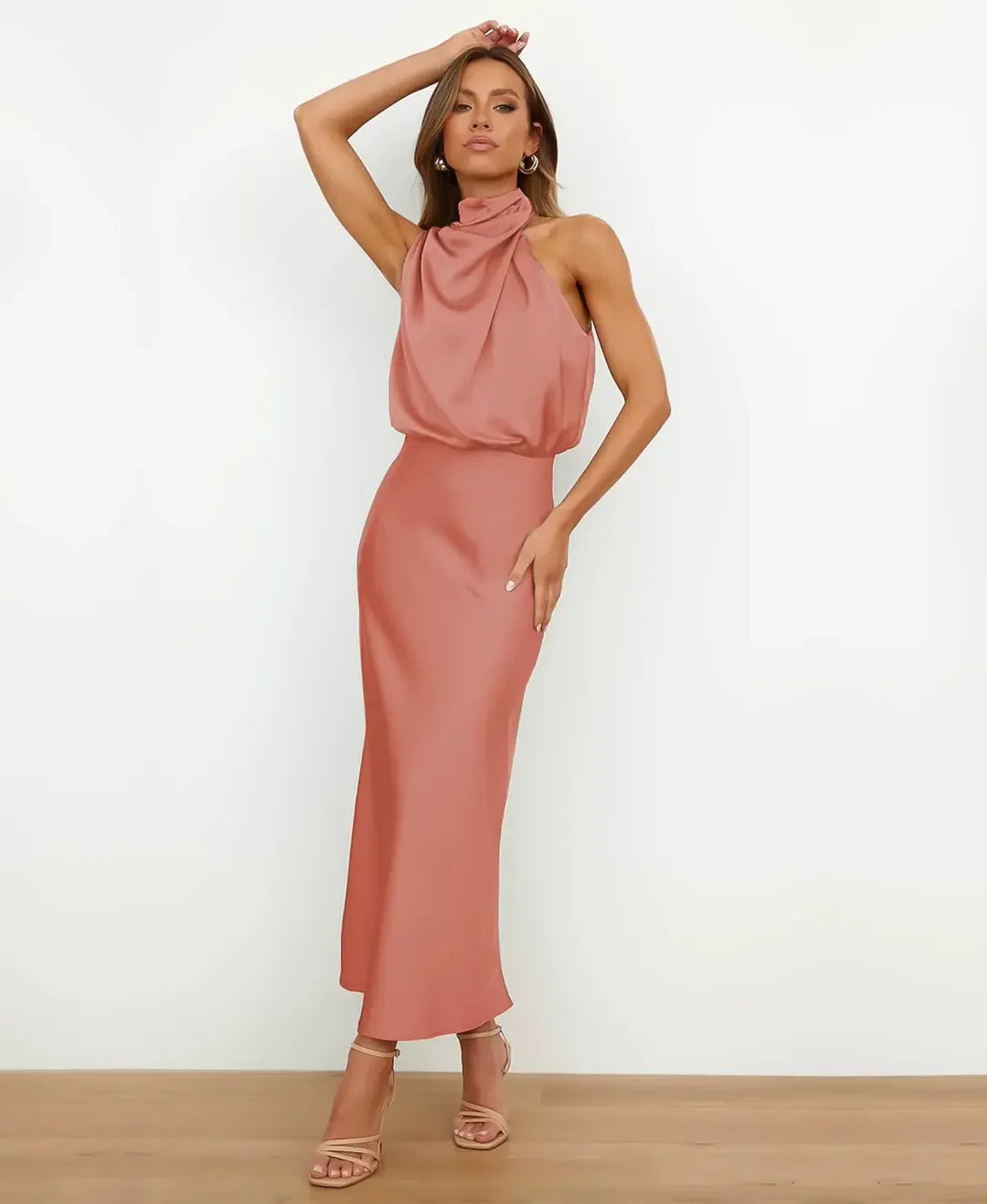 Sophie | Elegante Dames Midi-jurk Satijn Halterstijl Formeel